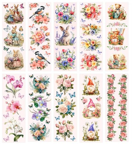 Ideen mit Herz Aqua-Transfers Deluxe Water Slide Film Candles Candle Tattoo Decal Wet Slide Film Various Designs 10 cm x 30 cm 10 Sheets (Spring Time)