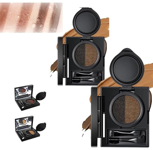 LIZAOZHANG Crayon à Sourcils et Eye-Liner avec Tampon, Eye-Liner Poudre à Sourcils Waterproof 2 en 1, Crayon à Sourcils à Coussin d'air Bicolore avec Pinceau à Double extrémité, Anti-Taches
