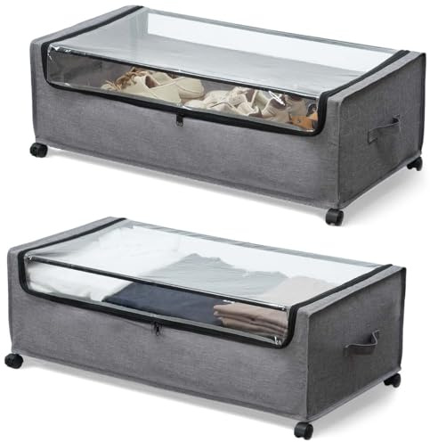 FOUCSSOMEI Cassettiera sotto il letto con ruote, cassetti sotto il letto su ruote, cassetti sotto-letto, chiudibile, resistente, taglia XXXXL, 90 l
