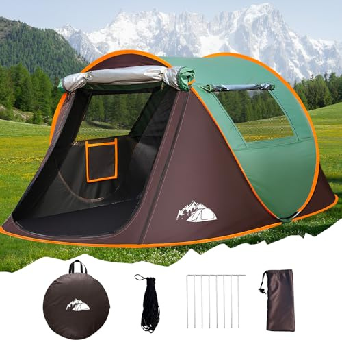 FORMIZON Tente de Camping 2 Personnes, Tente Pop up 250 * 150 * 110cm, Tentes Montage Rapide avec 2 Fenêtres et Porte, Sac de Transport Inclus pour Camping, Randonnée et Pêche (Vert-B)
