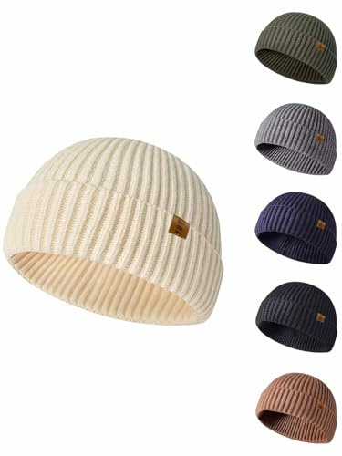 Yutdeng Beanie mössa herr vinter vintermössa herr mössa med manschett stickad mössa elastisk herrmössa varm klassisk retro cuffed beanie hatt mjuk ventilerande modern unisex mössa dam, Beige, one size