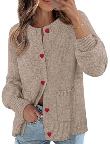 MEROKEETY Women's Cardigan Sweaters 2026 Fall Trendy Chunky Knit Button Up Cute Winter Long Sleeve Open Front Coats, Cashmere, X-Large