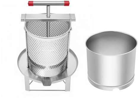 Large Bee Honey Extractor 12.6L, Full Stainless Steel Manual Beekeeping Extraction, Fruit Honey Beeswax Presser for Wine Juice Pressing