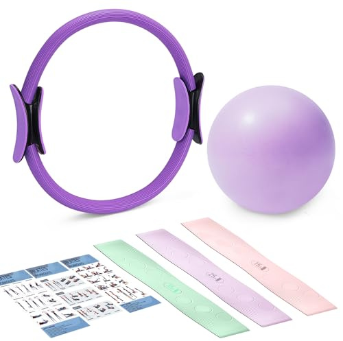 flintronic 6PCS Juego de Anillos de Pilates, Aro de Pilates, Anillo Circular de Pilates, Kit Pilates en Casa, Mini Bola de Pilates y Bandas de Resistencia, para Ejercicios de Pilates, Yoga, Gimnasia