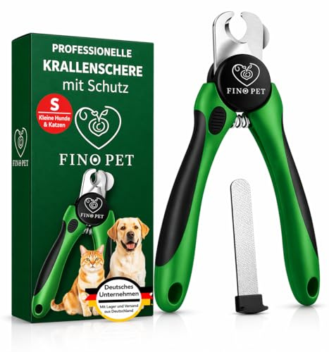 FinoPet Krallenschere für Hunde & Katzen - Mit Schutz & Abstandhalter - Krallenzange für Kleine Krallen - Krallenfeile im Griff - Hundekrallen Schneider - Alternative zu Nagelschere & Krallenschleifer