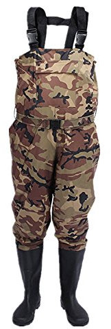TentHome wasserdichte Wathose Nylon Anglerhose Dicke Bis Brust Watstiefel Camouflage Waders Verschleißfest Teichhose mit integrierten Stiefeln und Gürtel Gr.38-45 (45)
