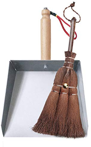 Mini Metal Dustpan and Brush Set, Natural Hand Broom, Stainless Steel Dust Pan, Heat-Safe for Fireplace Ash Cleaning, Anti-Static, Eco-Friendly