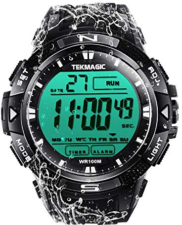 10 ATM Luminoso Impermeable Submarinismo Agua Reloj con Funciones de Cronómetro y Alarma, Soporte de Doble Zona Horaria, Temporizador de Cuenta Regresiva, Formato de 12/24 Horas