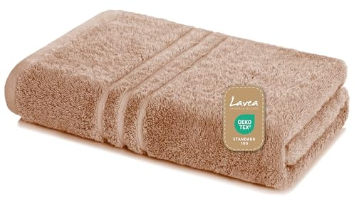 Lavea® Saunatuch 80×200 cm, Saunahandtuch, Sauna-Handtücher Damen und Herren, 100% Baumwolle Frottier, saugstark, strapazierfähig, pflegeleicht 60°C, Frottierserie Elena, XXL Badetuch, Cappuccino