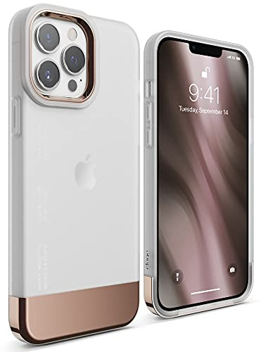 elago Glide Case Compatible with iPhone 13 Pro Max Case (6.7), Protective Thin TPU Cover, Shockproof, Enhanced Camera Guard, Anti-Scratch, Simple and Unique Design (Frosted Clear/Rose Gold)