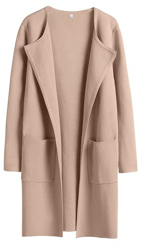 ANRABESS Womens Cardigan Sweater Open Front Knit Long Coatigan Dressy Casual Jacket Coat 2025 Fall Outfits Classy Clothes Khaki Small