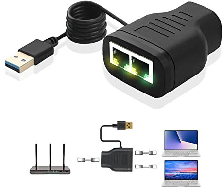 Ethernet Splitter 1 to 2 High Speed Adapter, Internet Network LAN Splitter for Cat5/5e/6/7/8 Cable, Extender Connector for Router, TV Box, Computer, Laptop, More (USB Powered)