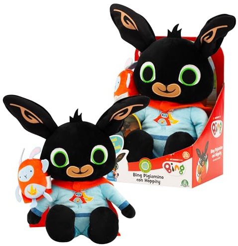 Giochi Preziosi - Bing Pigiamino Peluche, Pupazzo Bing Interattivo con Amico Hoppity, Giochi Neonato 0 Mesi +, Reagisce con Luci e Suoni, Tessuti Morbidi e Imbottiture Riciclate
