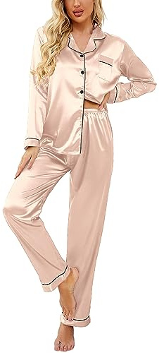 Ekouaer Pyjamas for Women Silk Satin Pyjama Bride Pjs Set Two Piece Pj Sets Button Down Sleepwear