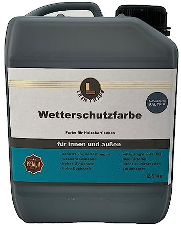 Leintrade Pintura impermeable para madera, color exterior RAL 7016, gris antracita, 2,5 kg-10 kg (5 kg/ 40 m²)