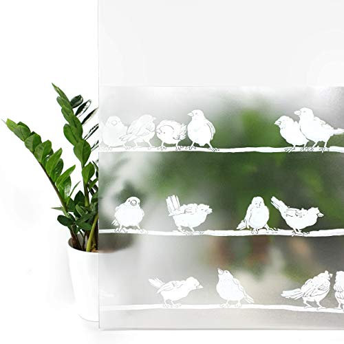 DecoMeister Fensterfolie statisch 45x100 cm | Sichtschutzfolie Fenster Milchglasfolie statisch haftend | Folie Fenster für Bad und Büro - Tageslicht genießen, Sichtschutz erhalten | Spatzen