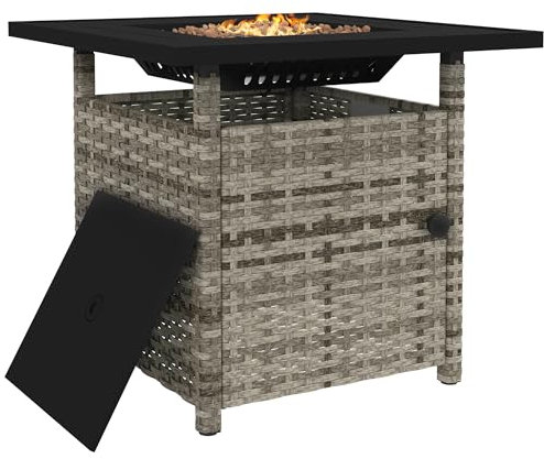 Outsunny Outdoor Rattan Gas Fire Pit Table, 50,000 BTU Square Garden Table with Fire Pit, Rain Cover, Spark Guard, Pulse-Ignition, Lava Rocks and Lid, 72.5 x 72.5 x 67.5 cm, Grey