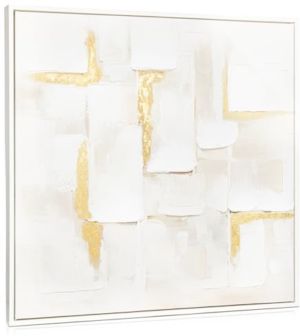Briful 24x24 Large Canvas Wall Art for Living Room | 62cm x 62cm Hand-painted Abstract Wall Art | Framed Wall Art Geometric Gold Accents | Textured Oil Painting Canvas Picture for Wall Decor