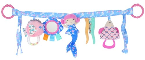 caterbee Baby stroller mobile chain toy, Flexible hanging Toys with Mirror and Colourful Plush Animal Cot for 0+ months. (Mermaid)