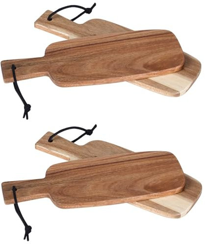 Lot de 4 Mini Planches de Service en Bois Élégantes - 21 x 7,5 x 1 cm - Avec Poignée et Suspension - Pour Tapas, Collations, Légumes et Fruits