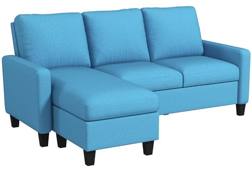 HOMCOM Canapé d'angle canapé 3 Places avec méridienne réversible Gauche ou Droite pour Salon, Bureau, Appartement, Tissu Polyester 197L x 139l x 91H cm Bleu