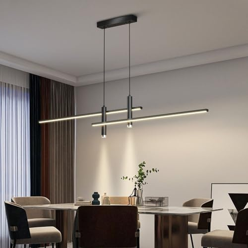 Modern Pendant Lamp LED Dining Table Lamps Dimmable Pendant Lamp with Remote Control Pendant Lamp Height Adjustable Dining Table Lamp for Kitchen Office Living Room Ceiling Light (Black, 120cm)