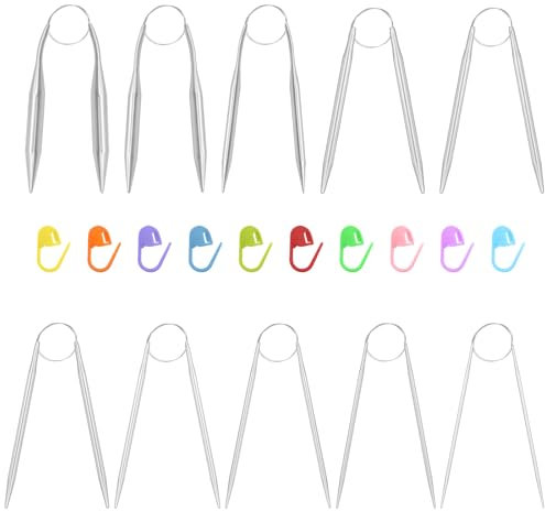 VEGCOO Rundstricknadeln, 10 Stück 40 cm Rundstricknadeln, Größen 2/2,5/3/3,5/4/4,5/5/6/8/10 mm, Rundhäkelnadeln für zu Hause oder die Arbeit