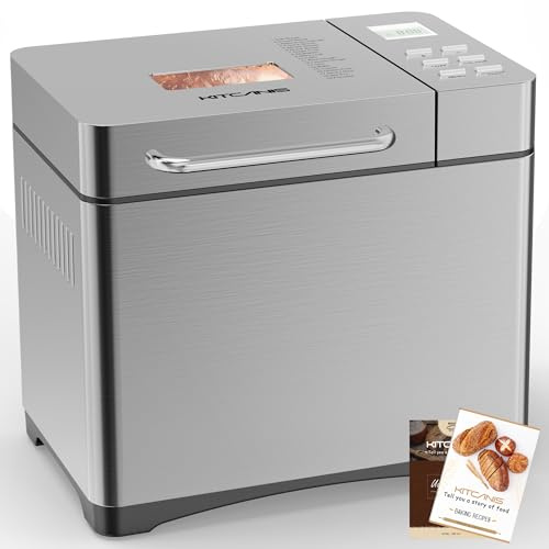 Bread Maker Machine KITCANIS, 2.2LB Stainless Steel Bread Machine, 15H Timer and1H Keep Warm, Sourdough, Gluten-Free, Dough Maker, Bread Making Machine with Nonstick Pan, Recipes, 650W
