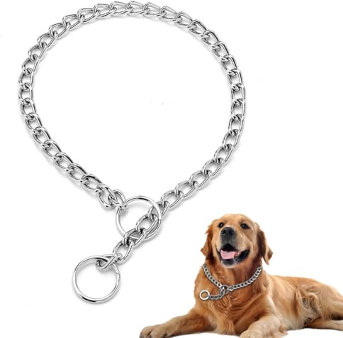 KEQAR Collar Cadena Ajustable, Collares de Metal de Acero Inoxidable con Cierre Seguro, Conexión para Adiestramiento y Paseo, Metal Perros, para Perros Medianos, Resistente a la Corrosión (55cm)