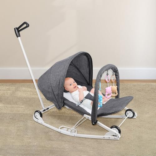 Babywippe, Babyschaukel, Baby Schaukel, Babyschaukel mit Spielzeug Anhänger, Schaukelsitz mit verstellbare Rückenlehne (grau-B)