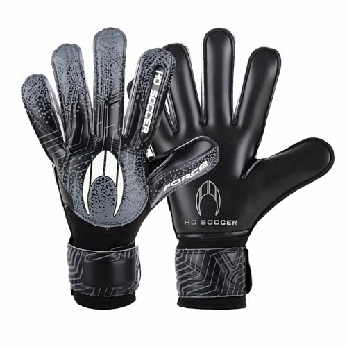 HO Soccer Force Black Guantes de Portero, Unisex Niños, Negro/Gris, 5