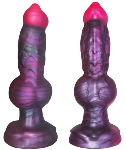 Beginner Dog Knot Small Fantasy Dildo, Realistic Silicone Animal Dildo with Strong Suction Cup, Fantasy Monster Colorful Dildos, Horse Wolf Penis Anal Plug Sex Toy for Women (7 inch)