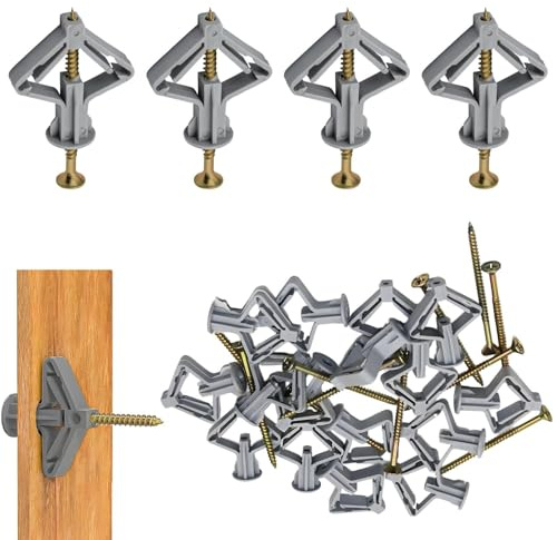 50 Stück Hohlraumdübel mit Schrauben, Butterfly Spreizdübel, Butterfly Gipskartondübel Set, Gipskartondübel mit Schrauben, Plasterboard Dowels für Gipskarton Gipsfaserplatten Hohlwand