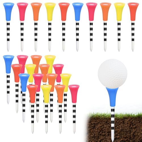 POPAPIE 50 Pezzi Tee da Golf in Plastica,Tee da Golf Colorati di Colori Vivaci con Parte Superiore in Gomma Ammortizzata Ideali per Golfistas,Tee e Allenamento - 83 mm