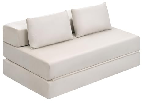 EUGAD Divano Letto 2 Posti, Poltrona Letto, Poltrona Pieghevole, con 2 Cuscini, in Velluto a Coste, per Soggiorno, Ufficio, Appartamento, Beige