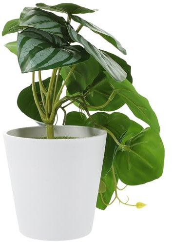 NOLITOY Artificial Plant in Green Pot Faux Potted Plant with Silk Fabric Leaves Plastic Base for Home and Farmhouse Decoration, for Soothing Mood and Housewarming