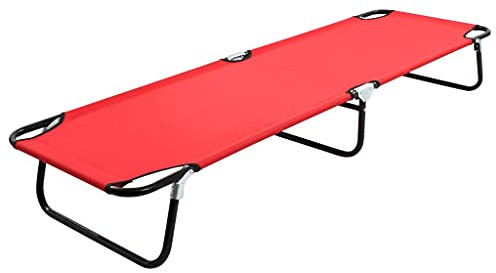 Heofavd Cama de camping plegable, tumbona plegable estable con tres patas de acero y poliéster 600D, ligera tumbona para jardín, camping, playa e invitados, 190 x 58 x 28 cm, color rojo