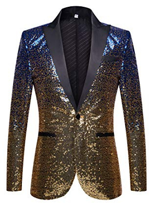 PYJTRL Män mode gradvis förändring färg paljetter kostym jacka, Blå guld, M