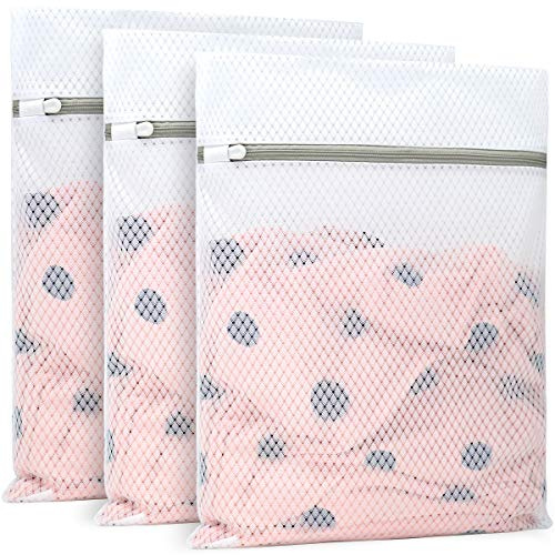 Muchfun 3Pcs Durable Diamond Mesh Laundry Bags for Delicates 12 x 16 Inches (3 Medium)