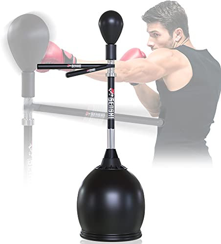 Senshi Japan Freistehender Boxball für Erwachsene, mit Reflexstange, Standboxsack, Speedbag mit 360°-Schwenkarm, verbessert Spar, Reaktionsgeschwindigkeit und Reflex, verstellbare Länge 200 cm