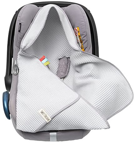 Einschlagdecke aus Waffelstoff für den Sommer 100% Baumwolle Baby Decke für Autositz Kuscheldecke Kinderwagedecke Für Kinderwagen Buggys z.B. Maxi Cosi Rosa Beige 3 Punkt Gurt (38) (Grau)