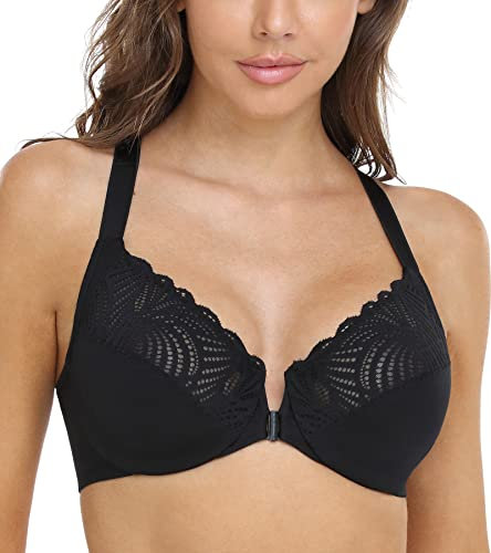 DotVol Damen BH Vollschalen Ungepolster Bügel BH Floraler Spitze BH Soft Cup Große Größen(Schwarz,80C)