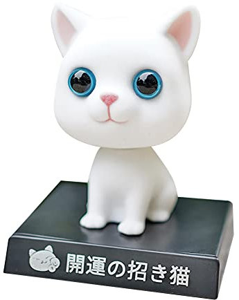 Asudaro Katze Wackelkopf Ornamente, Nette Katze Auto Armaturenbrett Dekoration Wackelnde Katze Puppenkopf,Frühlings-Schüttelkopf-Ornament Cartoon-Auto-Ornamente Dekoration Büro Bar Café Weiß