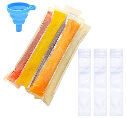 Lot de 120 moules à glace jetables avec fermeture éclair et entonnoir pliable pour bâtonnets de yaourt, jus, fruits, smoothies, bonbons glacés