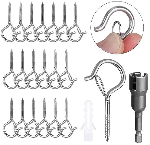 Tongboke Lot de 20 Crochet a Visser M4, Plafond en Inox, Piton à Mural Visser, Forme Q Crochets et Suspensions pour Plantes, Lanternes Décoration Fête (Argent)