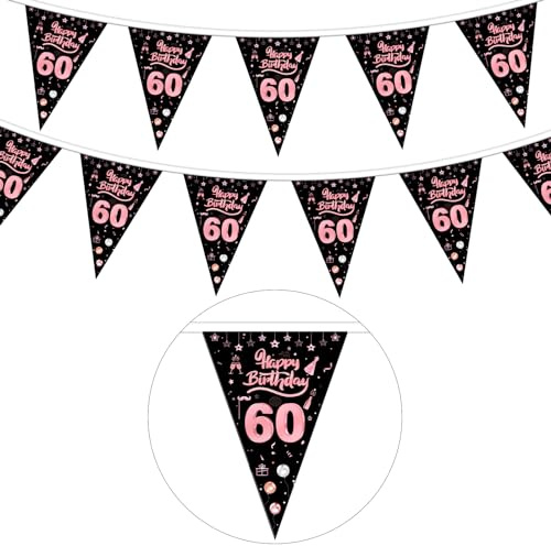GoldRock Girlande für 60. Geburtstag - Rosegold, Banner und Wimpelkette für Frauen und Männer