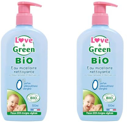 Love & Green - Eau Micellaire Nettoyante Bio 0% 500 ml - Fabriqué en France - Le packaging peut varier (Lot de 2)