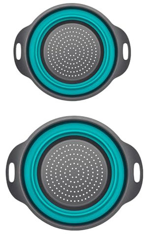 Lot de 2 passoires à pâtes, passoire à pâtes pliable, avec poignée, panier filtrant en silicone, passoire à pâtes, gain de place, passoire en silicone, passoire pour extérieur, camping, pâtes, fruits,