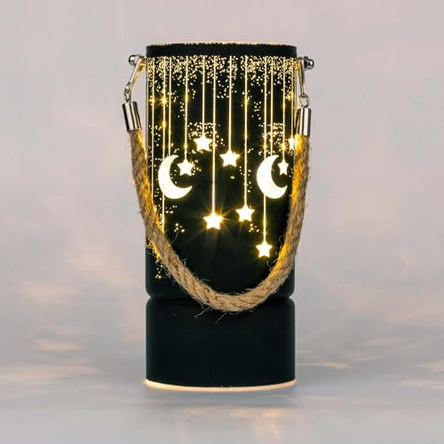SHATCHI 22cm Christmas Decorated Lantern Vase Table Lamp Etched Glass Tube Xmas Black Cylinder LED Fairy Lights Battery Operated Table Decoration