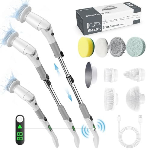 Elektrische Reinigungsbürste, Kabellos Electric Spin Scrubber Elektrischer Schleuderschrubber mit 8 Bohrbürstenköpfen,Fugenbürste Electric Cleaning Brush Fliesenreiniger für Küche Auto Fußboden